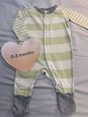 Burt's Bees - Baby Green and Gray Striped Footie